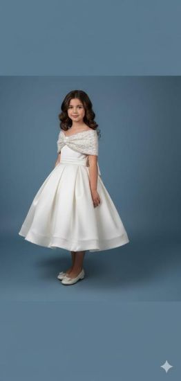 صورة فستان سهرة الفخامة بيج ذيل وصدر مزين باللول